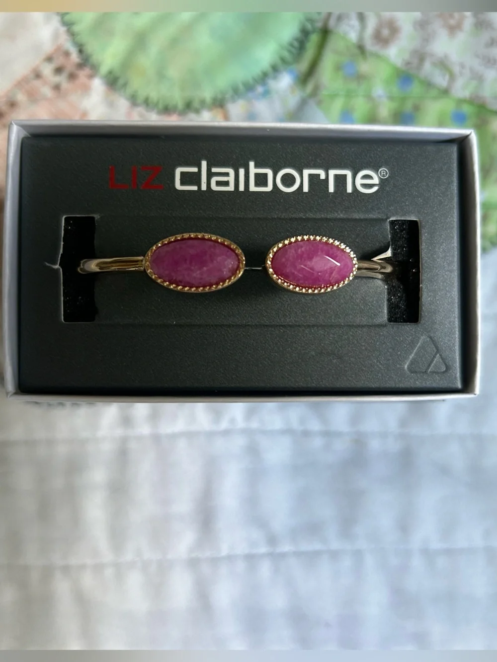 Liz Claiborne Gold-Tone Bracelet with Magenta Oval Stones